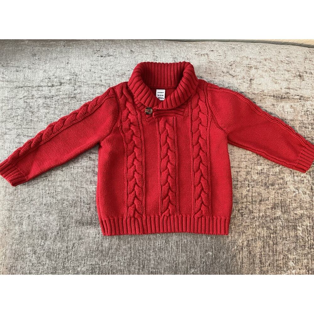 Old Navy Sweater Size 18-24MONTHS Red Cable Knit Pullover Sweater Long Sleeve